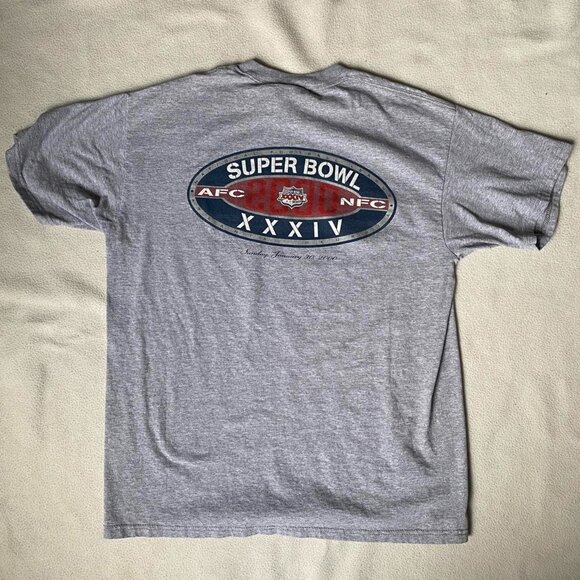 Vintage Y2K 00s Super Bowl NFL Atlanta Georgia AFC NFC XXXIV Graphic Tee Shirt L - Picture 1 of 7
